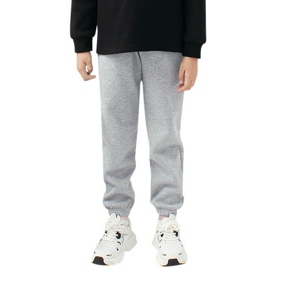 FAOWME Boys Girls Solid Color Pants Jogger Trousers Sweatpants Pants With Pockets Warm Kids Trousers Casual Pants Silver 4-5 Years