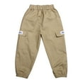 thumbnail image 1 of FAOWME Boys Kids Summer Casual Cargo Pants Solid Color Personality Loose Sweatpants Pants Trousers Trousers For Sports Activewear Khaki 8-9 Years, 1 of 8