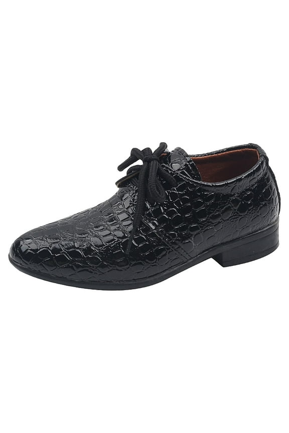 Boys Leather Shoes Daily Floral Fashion Simple Solid Color Lace Up Low Heel Comfortable Performance Shoes Black 24