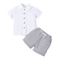 thumbnail image 1 of FAOWME Boys Linen Blend Short Sleeve Shirt Shorts Sets Casual Summer 2PCS Outfits With Collar & Solid Colors Grey 18-24 Months, 1 of 5