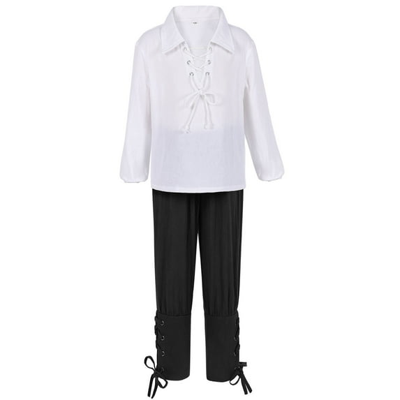 FAOWME Boys Set Shirt Ankle Pants Kids Scottish Jacobite Tops And Trousers Black 8-10 Years