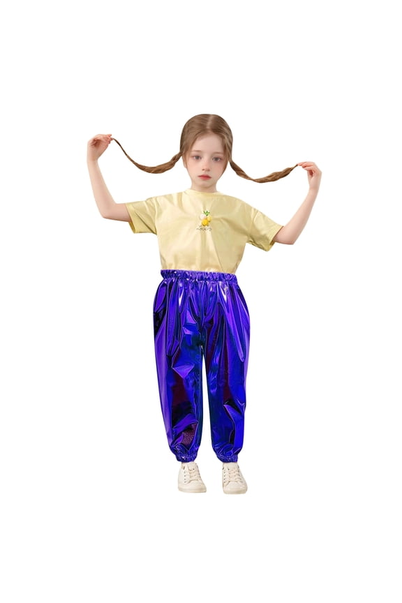 Bronzed Bright Straight Pants Children Stretch Dance Closing Pants Blue 11-12 Years