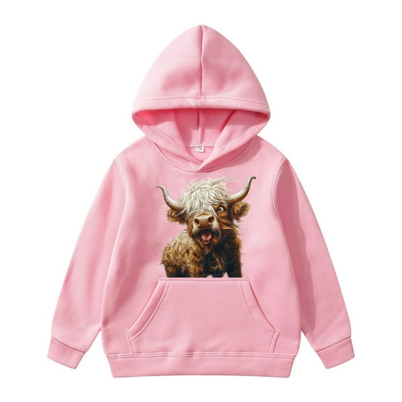 FAOWME Cattle Long Sleeved Children Sweatshirt Hoodie Pullover Tops Pink 4-5 Years