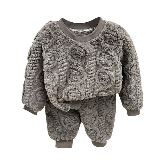 FAOWME Child 2 Piece Toddler Kids Boys Girls Winter Clothing Sets Warm Flannel Long Sleeve Tops Pants Outfits Soft Clothes Sets Cozy O-Neck Dailywear