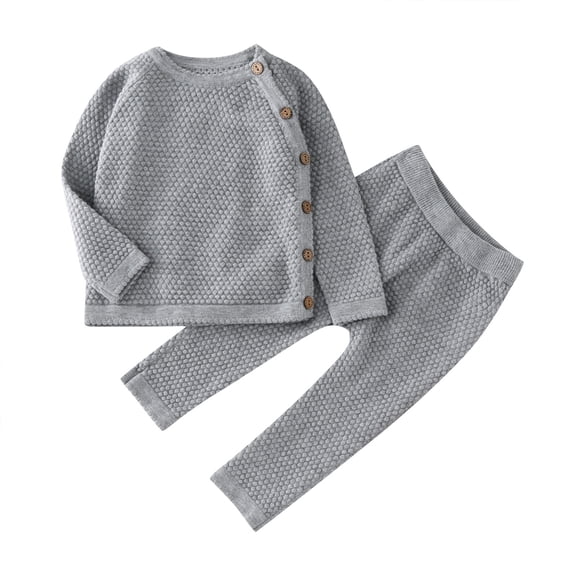 FAOWME Child Baby Girls Boys Cotton Knitted Sweater Pullover Tops Pants Outfit Sets Clothes Sets Breathable O-Neck Dailywear