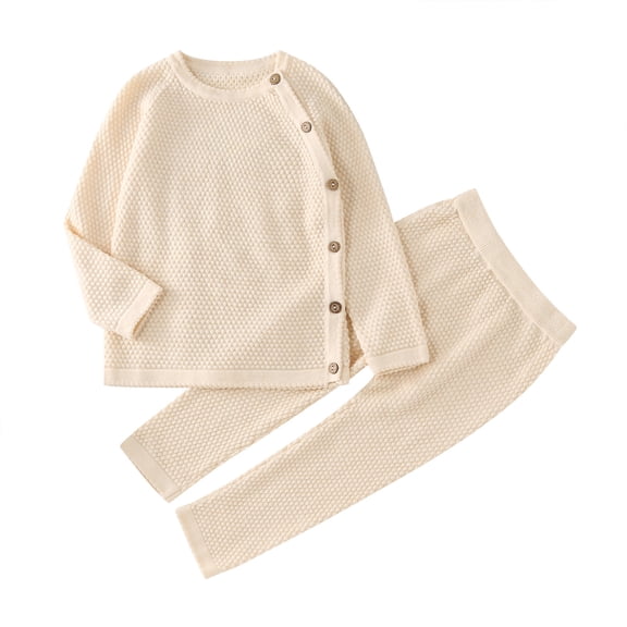 FAOWME Child Baby Girls Boys Cotton Knitted Sweater Pullover Tops Pants Outfit Sets Clothes Sets Soft O-Neck Dailywear