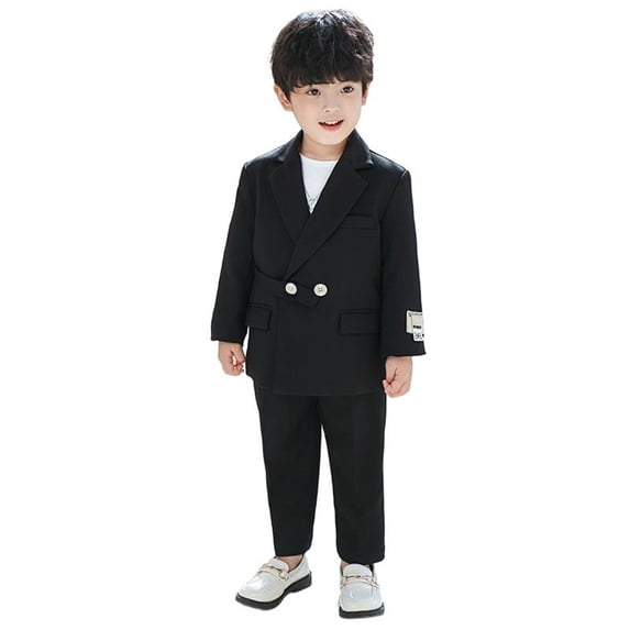 FAOWME Child Boys Business Suits Coat 3 Piece Outfits Tuxedo Sets For Kids Formal Suit For Boys Blazers With Pants Necklace Sets Slim Clothes Sets Cute Dailywear