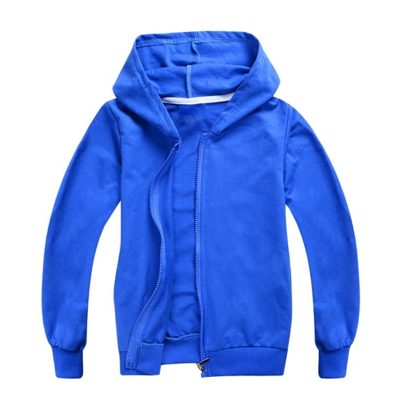 FAOWME Child Boys Fall Long Sleeved Color Block Hooded Zipper Coats Tops Blue 9-10 Years