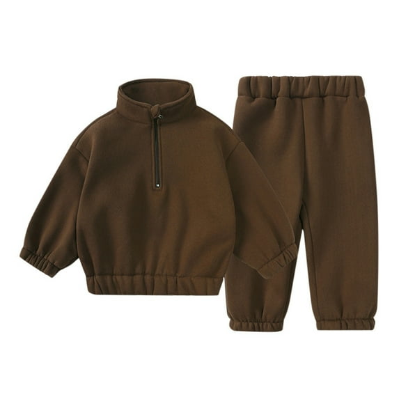 FAOWME Child Boys Girls 2Pcs Thick Sweatsuit Outfits Kids Long Sleeve Quarter Zip Sweatshirt Half Stand Collar + Jogger Pants Sets Clothes Sets Lovely Sweatsuit