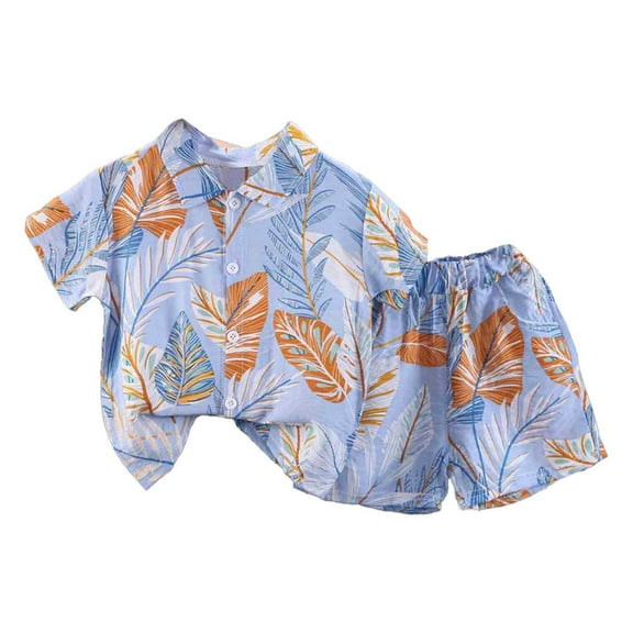FAOWME Child Boys Hawaian Print Shirt And Shorts Sets Summer Beach Outfits 2 Piece Clothes Sets Versatile O-Neck Dailywear