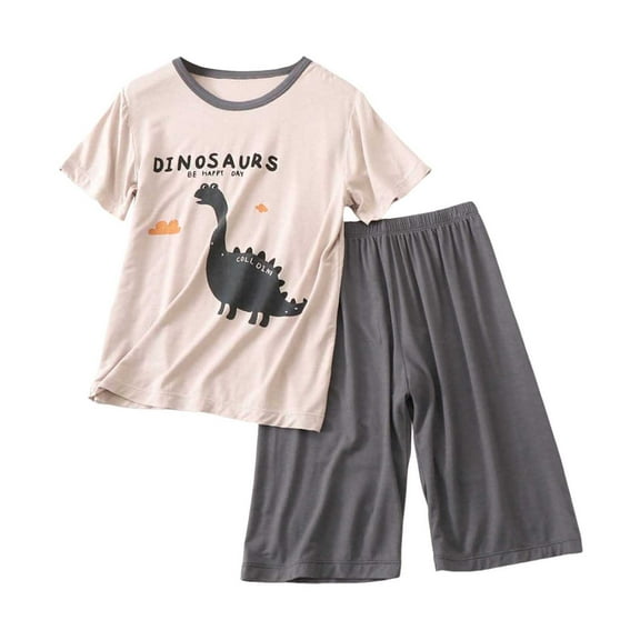FAOWME Child Boys Outfits Sets Comfortable Playwear For Ages 3 11 Casual And Outfits Features Round Neck Design Elastic Waist Dinosaur Print For Active Clothes Sets Breathable Dailywear