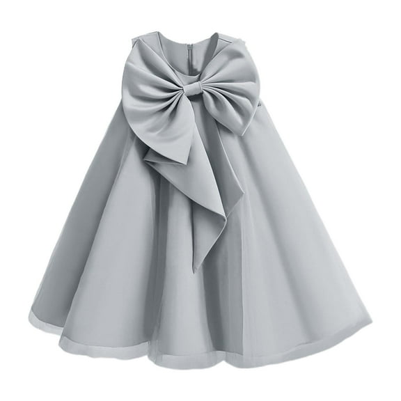 FAOWME Child Dress Girl Performance Pompous Dress Piano Performance Dress Kids Grey 3-4 Years