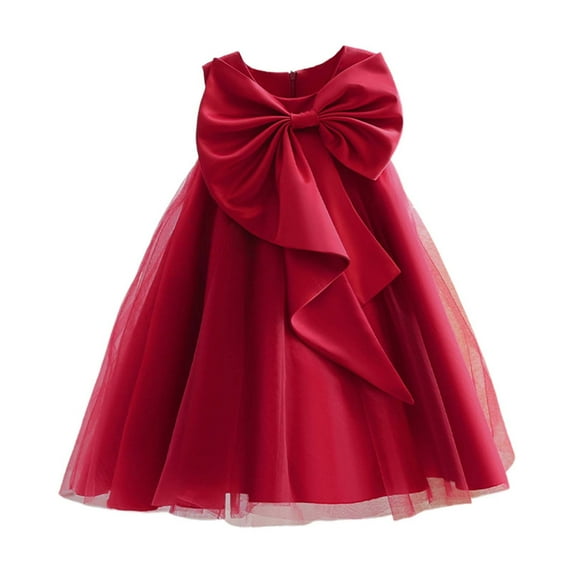 FAOWME Child Dress Girl Performance Pompous Dress Piano Performance Dress Kids Red 3-4 Years