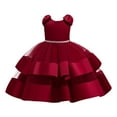 thumbnail image 1 of FAOWME Child Dress Princess Dress Girls Beaded Bow Knot Puff Cake Dress Kids Festival Watermelon Red 7-8 Years, 1 of 8