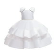 thumbnail image 1 of FAOWME Child Dress Princess Dress Girls Beaded Bow Knot Puff Cake Dress Kids Festival White 9-10 Years, 1 of 8