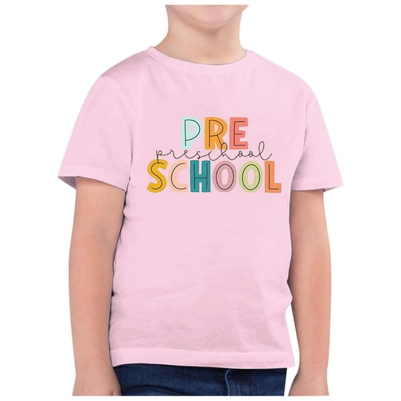 FAOWME Child Fashion T-Shirt Back To School Season Printed Round Neck Short Sleeve Casual Tops Tee Pink 6-7 Years
