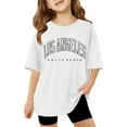 thumbnail image 1 of FAOWME Child Girls Letter Printed T-Shirts Short Sleeve Kids Oversized Tops Casual Crewneck Basic Tees White 9-10 Years, 1 of 6