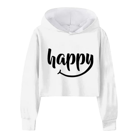 FAOWME Child Girls Long Sleeve Letters Solid Color Crop Sweatshirt Hoodie Pullover Tops For Kids White 6-7 Years