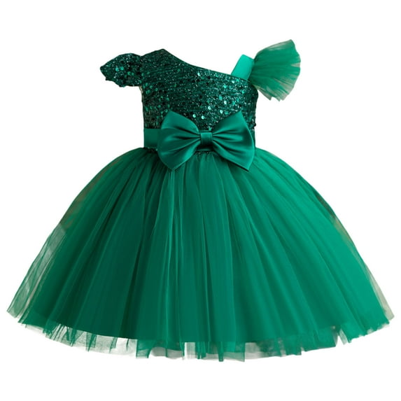 FAOWME Child Girls Mesh Pageant Dress Party Bow Knot Sleeveless Gown Dresses Green 2-3 Years