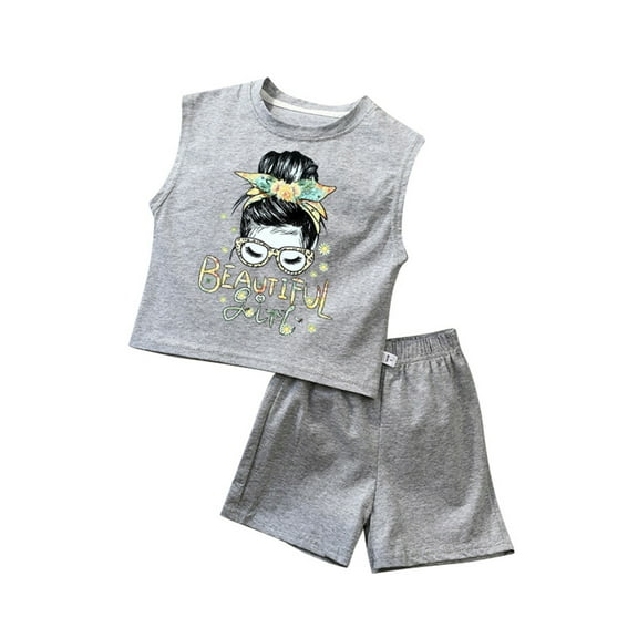FAOWME Child Girls Summer Outfits 2 Piece Sets Cute Toddler Tank Tops And Shorts Casual Playwear Soft Breathable Comfortable Outfits For Baby Girl Clothes Sets Stylish O-Neck Dailywear