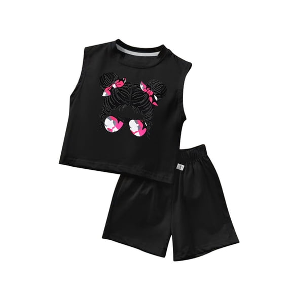 FAOWME Child Girls Summer Outfits 2 Piece Sets Cute Toddler Tank Tops And Shorts Casual Playwear Soft Breathable Comfortable Outfits For Baby Girl Clothes Sets Trendy O-Neck Dailywear