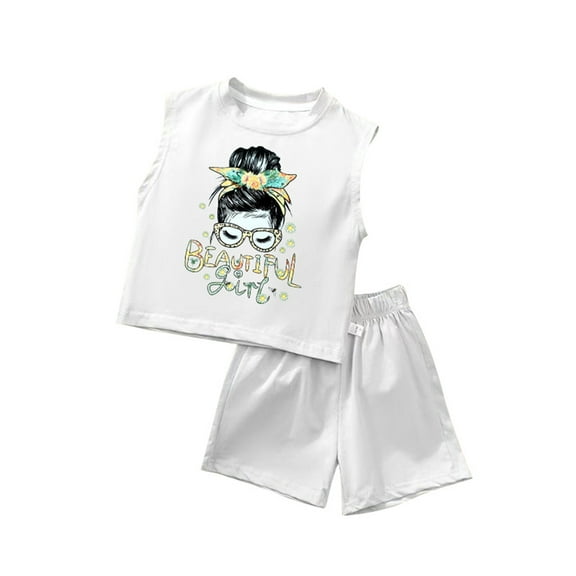 FAOWME Child Girls Summer Outfits 2 Piece Sets Cute Toddler Tank Tops And Shorts Casual Playwear Soft Breathable Comfortable Outfits For Baby Girl Clothes Sets Soft O-Neck Dailywear