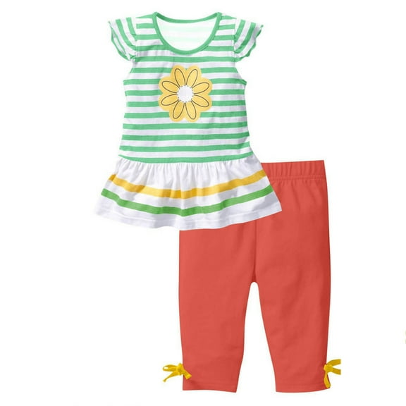 FAOWME Child Girls Summer Outfits 2 Piece Sets Floral Print Short Sleeve Tops With Ruffle Sleeves And Elastic Waist Pants Toddler Kids Clothes Trendy O-Neck Dailywear