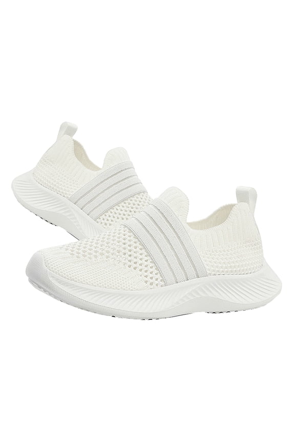 Child Lightweight Breathable Sports Shoes Sneakers Lace Up Running Sneakers White 4-5