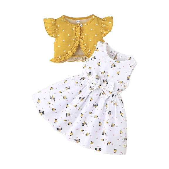 FAOWME Child New Baby Girls Summer Outfits Heart Short Sleeve Tops And Floral Dress Casual Two Piece Clothes Sets Holiday O-Neck Dailywear