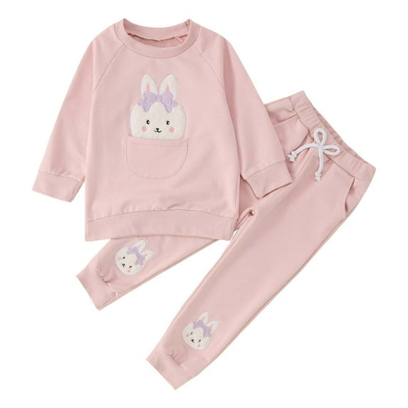 FAOWME Child Outfit Sets Baby Leisure Sets Easter Autumn Baby Rabbit Embroidered Hoodie Pants Two Piece Clothes Sets Comfort Hood Sweatsuit