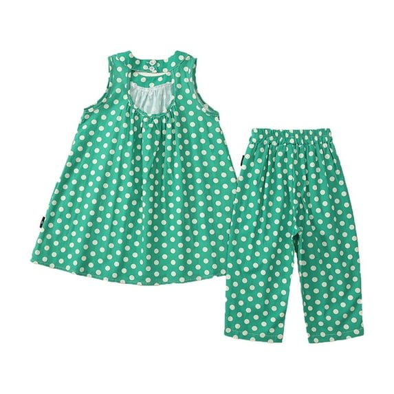 FAOWME Child Outfit Sets Kids Toddler Baby Girls Summer Sleeveless Point Print Pants Sets Clothes Soft O-Neck Dailywear