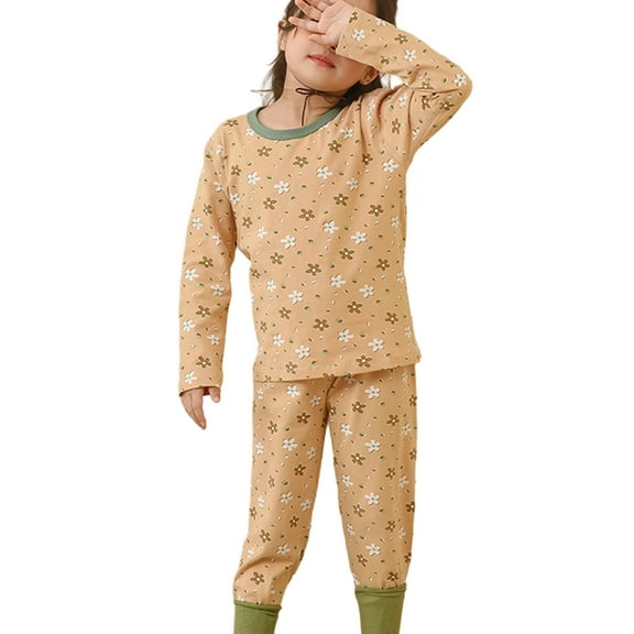 FAOWME Child Outfit Sets Soft Cozy Girls O-Neck Thermal Clothes Long Sleeve Tops And Pants Home Toddler Kids Cozy Dailywear