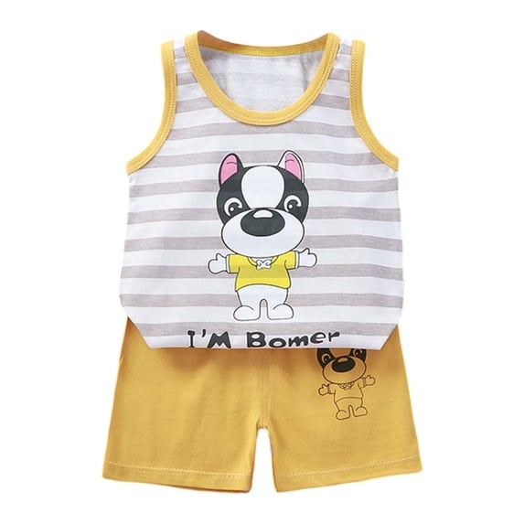 FAOWME Child Outfit Sets Toddler Baby Boy Summer Clothes Retro Embroidery Animals Shirts T Shirt + Elastic Shorts Sets Versatile O-Neck Dailywear