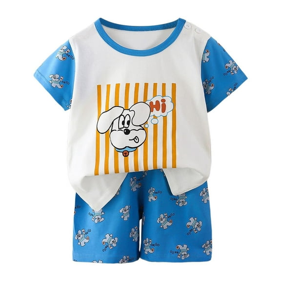 FAOWME Child Outfit Sets Toddler Boys Girls Summer Cartoon Printed Short Sleeved Tops And Shorts 2PC Children Suit Clothes Sets Boho O-Neck Dailywear