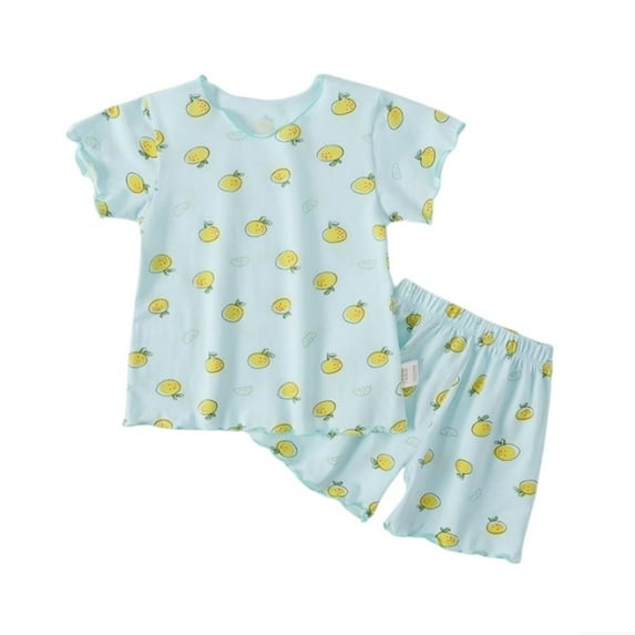 FAOWME Child Outfit Sets Toddler Girl Ruffle Short Sleeve Strawberry Print T Shirt Tops Shorts Home Clothes Loose Sportswear Suit 0 To 6 Years Stylish O-Neck Dailywear
