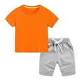 thumbnail image 1 of FAOWME Child Short Sleeved Shorts Summer Solid Color Children T-Shirt Cotton Boys Girls 2PCS Suit E 2-3 Years, 1 of 2