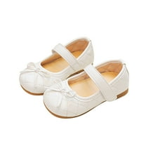 FAOWME Child Small Leather Shoes Bow Tie Solid Color Flat Shoes Little Girl Shoes Soft Soled Dance Shoes Kids White 3.5-4 Years