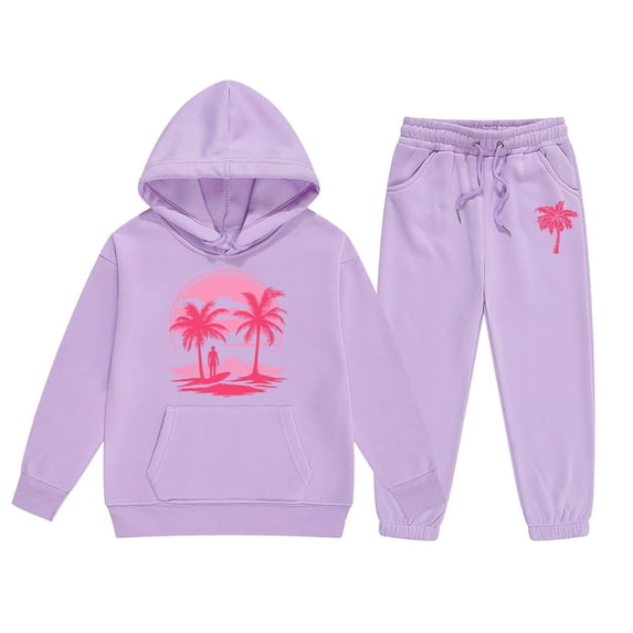 FAOWME Child Toddler Boys Girls Long Sleeve Solid Color Warm Hoodie Pullover Tops Pants Kids Outfits Sweat Suits Tracksuits Purple 5-6 Yeats