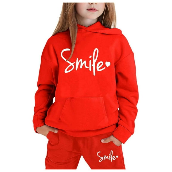 FAOWME Child Toddler Boys Girls Long Sleeve Solid Color Warm Hoodie Pullover Tops Pants Kids Outfits Sweat Suits Tracksuits Red 10-11 Years