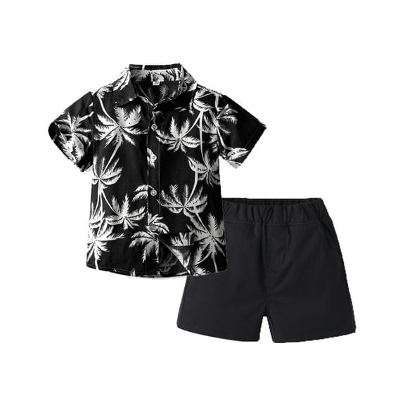 FAOWME Child Toddler Boys Girls Short Sleeve Summer Casual Gentleman Tops Hawaii Beach Holiday Floral Shirts T Shirt Shorts Outfits Clothes Sets Comfort O-Neck Dailywear