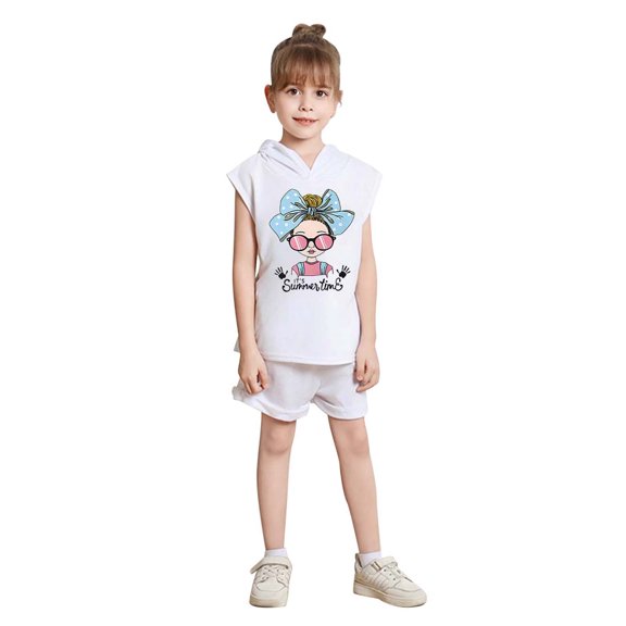 FAOWME Child Toddler Boys Girls Sleeveless T Shirt Vest Tops Cartoon Prints Shorts Outfits Clothes Sets Cute O-Neck Dailywear