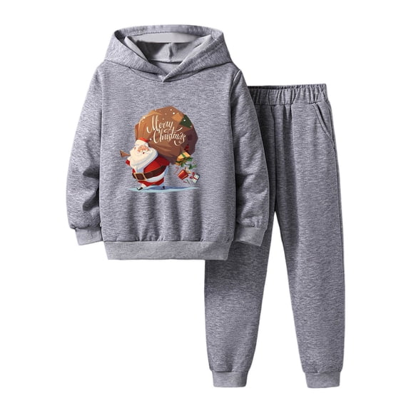 FAOWME Child Toddler Boys Girls Winter Christmas Long Sleeve Cartoon Cartoon Prints Hoodie Tops Pants 2PCS Outfits Clothes Sets Birthday Hood Sweatsuit