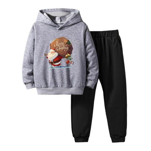 FAOWME Child Toddler Boys Girls Winter Christmas Long Sleeve Cartoon Cartoon Prints Hoodie Tops Pants 2PCS Outfits Clothes Sets Comfort Hood Sweatsuit