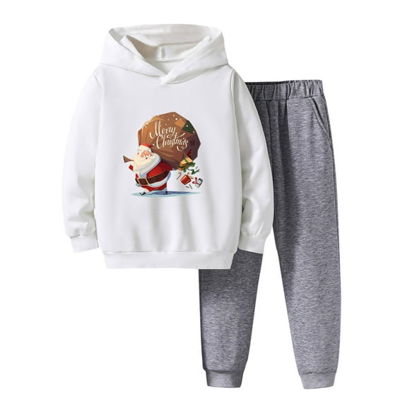 FAOWME Child Toddler Boys Girls Winter Christmas Long Sleeve Cartoon Cartoon Prints Hoodie Tops Pants 2PCS Outfits Clothes Sets Stylish Hood Sweatsuit