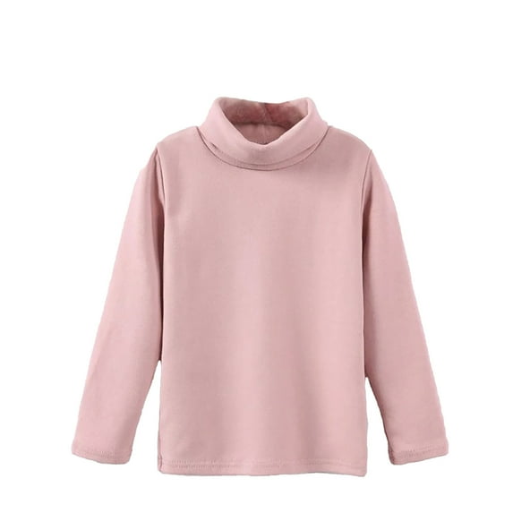FAOWME Child Turtleneck Base Shirt 2025 Fall Cotton Blend Boys Girls Long Sleeved T-Shirts With Warm Tops Pink 11-12 Years