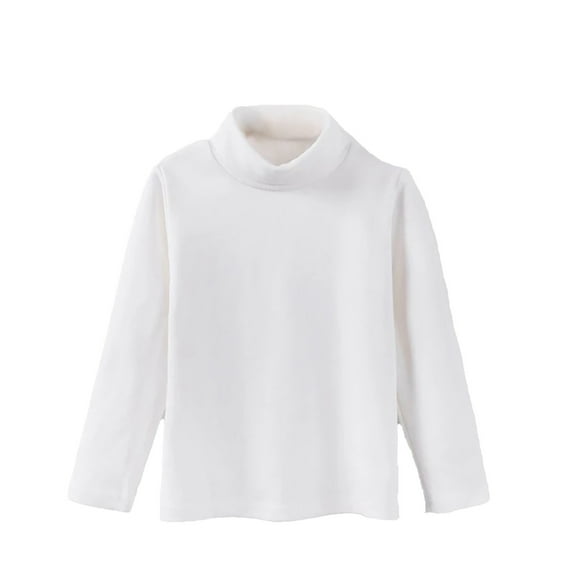 FAOWME Child Turtleneck Base Shirt 2025 Fall Cotton Blend Boys Girls Long Sleeved T-Shirts With Warm Tops White 15-16 Years