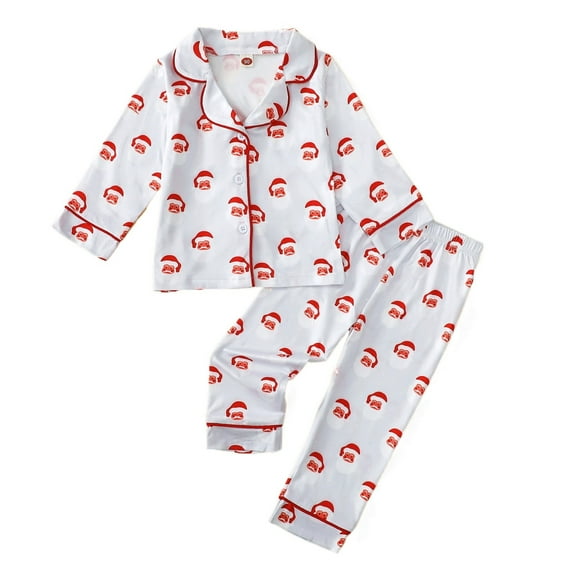 FAOWME Child Winter Girls Outfits Two Piece Santa Print Long Sleeve Tops And Pants Cozy Home Outfits Toddler Clothes Sets Relaxed Fit O-Neck Dailywear