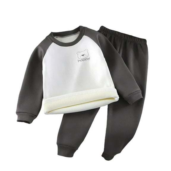 FAOWME Child Winter Girls Thermal Clothes Two Piece Outfit Sets Long Sleeve Tops And Pants Comfy Outfit Sets For Cold Weather Relaxed Fit O-Neck Dailywear