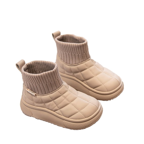 FAOWME Child Winter Solid Color Snow Boots Shoes For Boys Girls Non- Warm Boots Shoes With Wool Thickening Khaki 11.5-12 Years