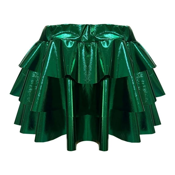 FAOWME Childern Dresses Stage Performance Puffy Shiny Pleated Short for Dance Recital Dresses for Girls